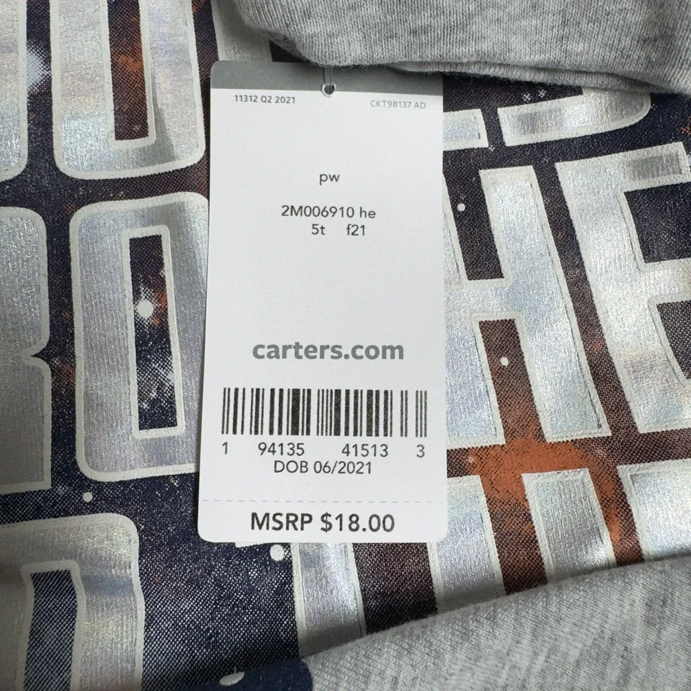 Carter's COOLEST BROTHER Long Sleeve Graphic Shirt Boy's Size 5T Gray
